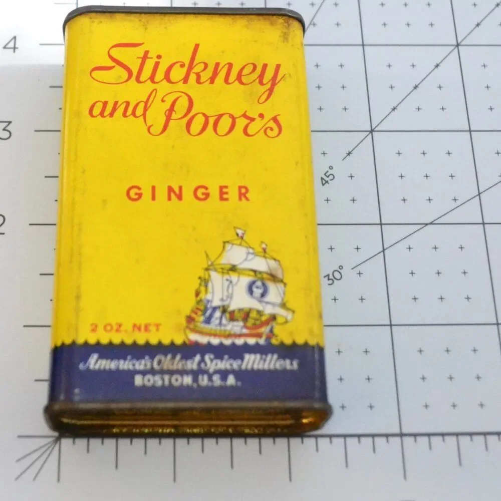 Vintage Spice Tin Stickney And Poors Ginger Boston Kitchen Decor Collectible